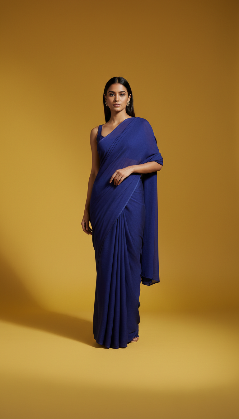 Indigo Ink Crepe Minimalist Saree