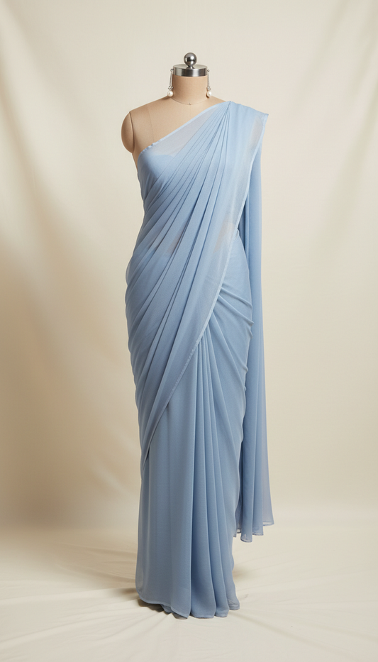 Powder Blue Chiffon Saree