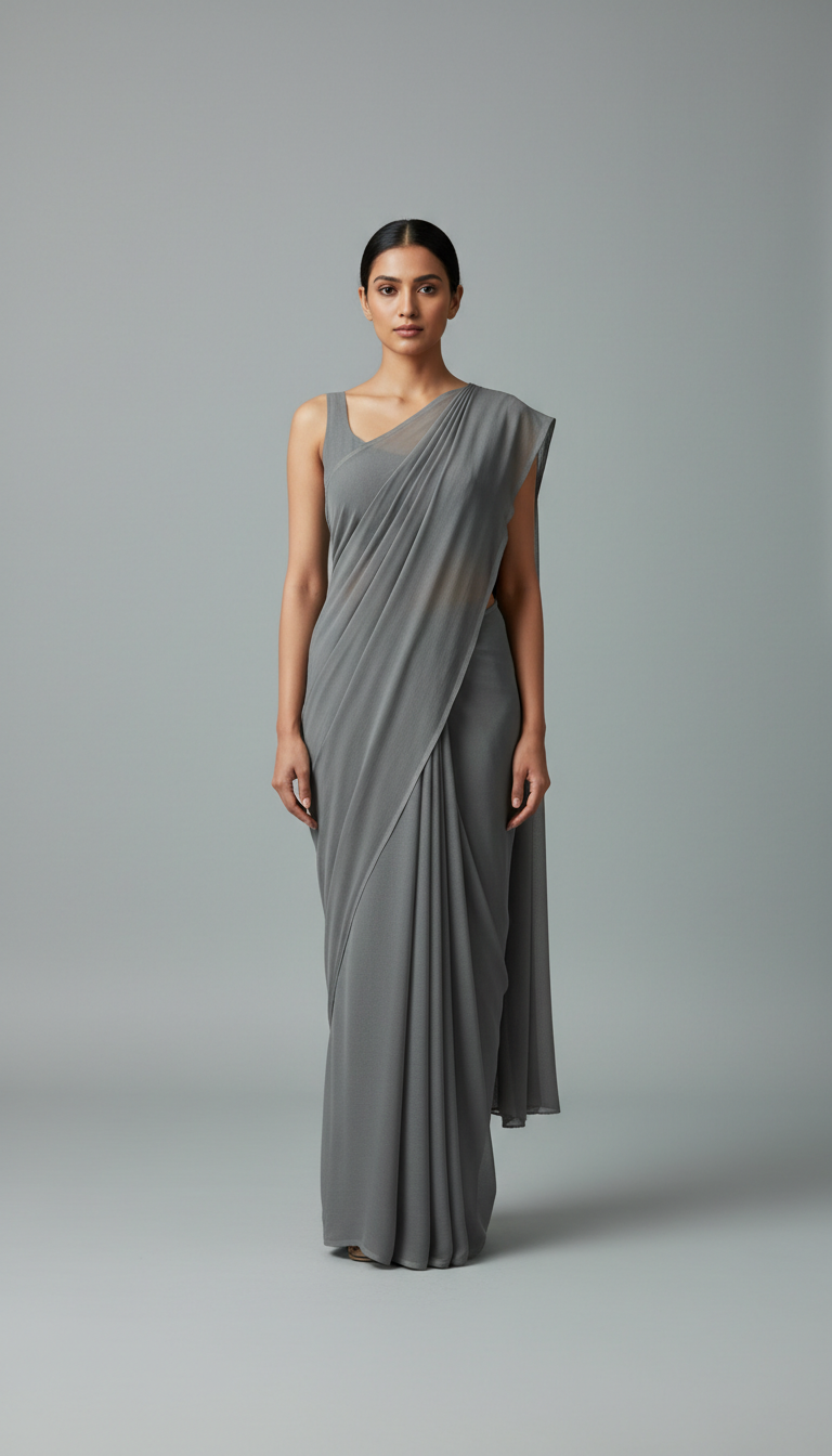 Graphite grey georgette saree