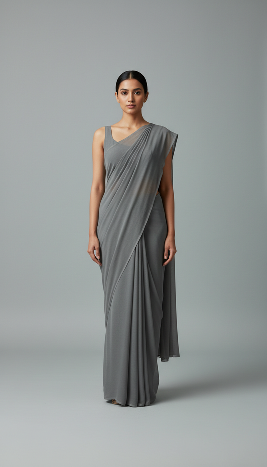 Graphite grey georgette saree
