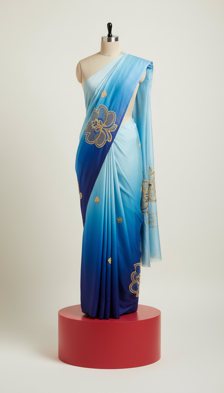 Azure Blue Ombre Saree with Motif