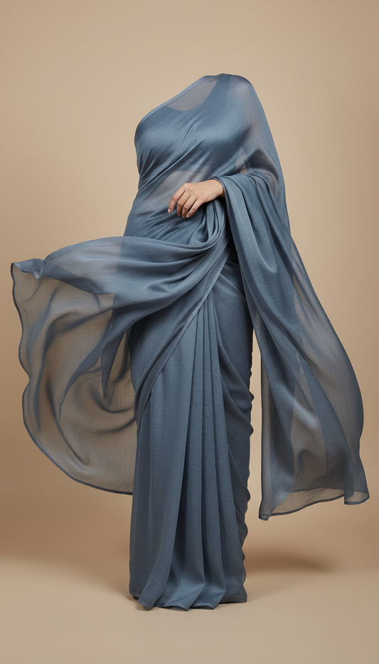 Soft Slate Chiffon Saree